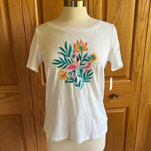 TALBOTS - Flamingo Embroidered Crewneck Tee -- NEW with Tag